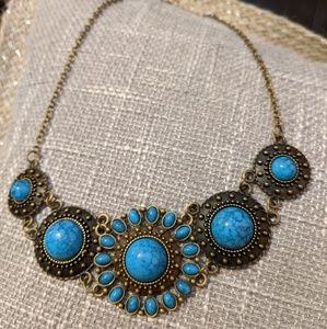NWT BOHEMIAN TURQUOISE BLUE INLAID NECKLACE